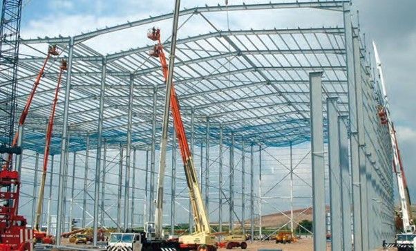 An image of steel portal frame in construction