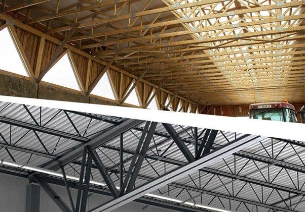 An image illustrating trusses made from timber and steel