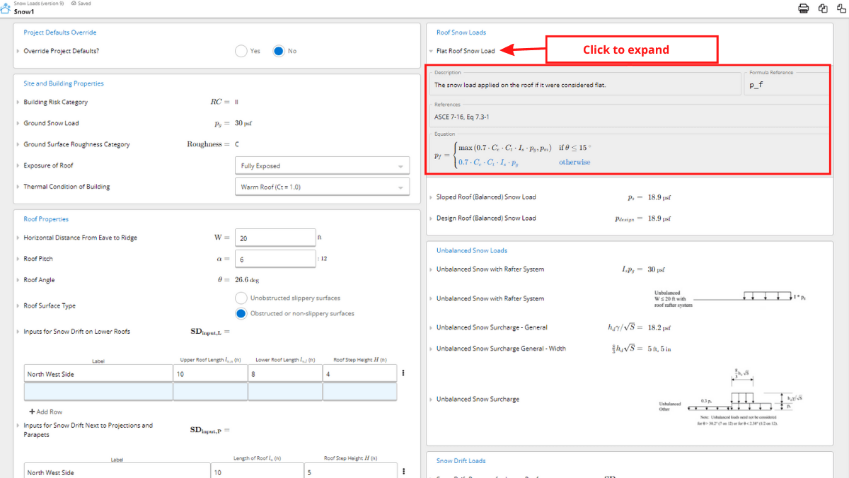 A screenshot showing how Calcs.com calculations come with references to formulas and design codes and clauses