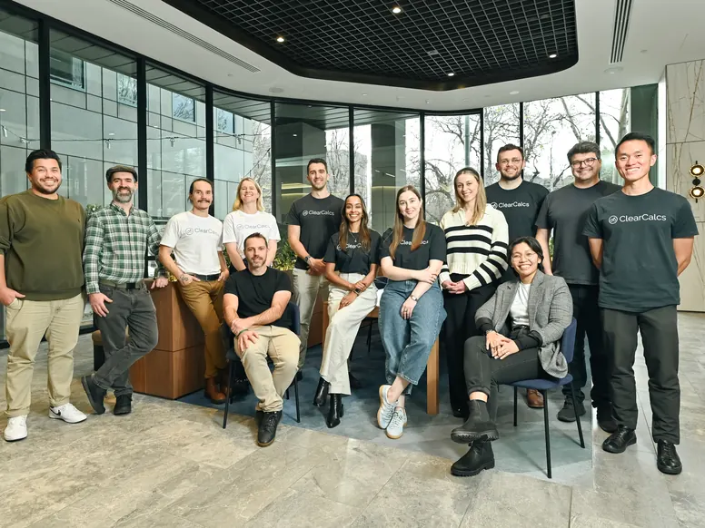 Sixteen ClearCalcs team members together in the Melbourne office, July 2025